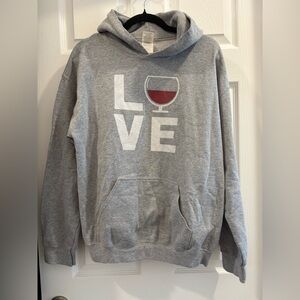 Gildan Gray Hoodie with Love Wine Design